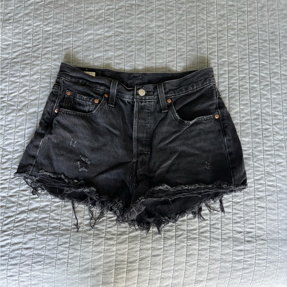 Levi's Black Frayed Jean Shorts